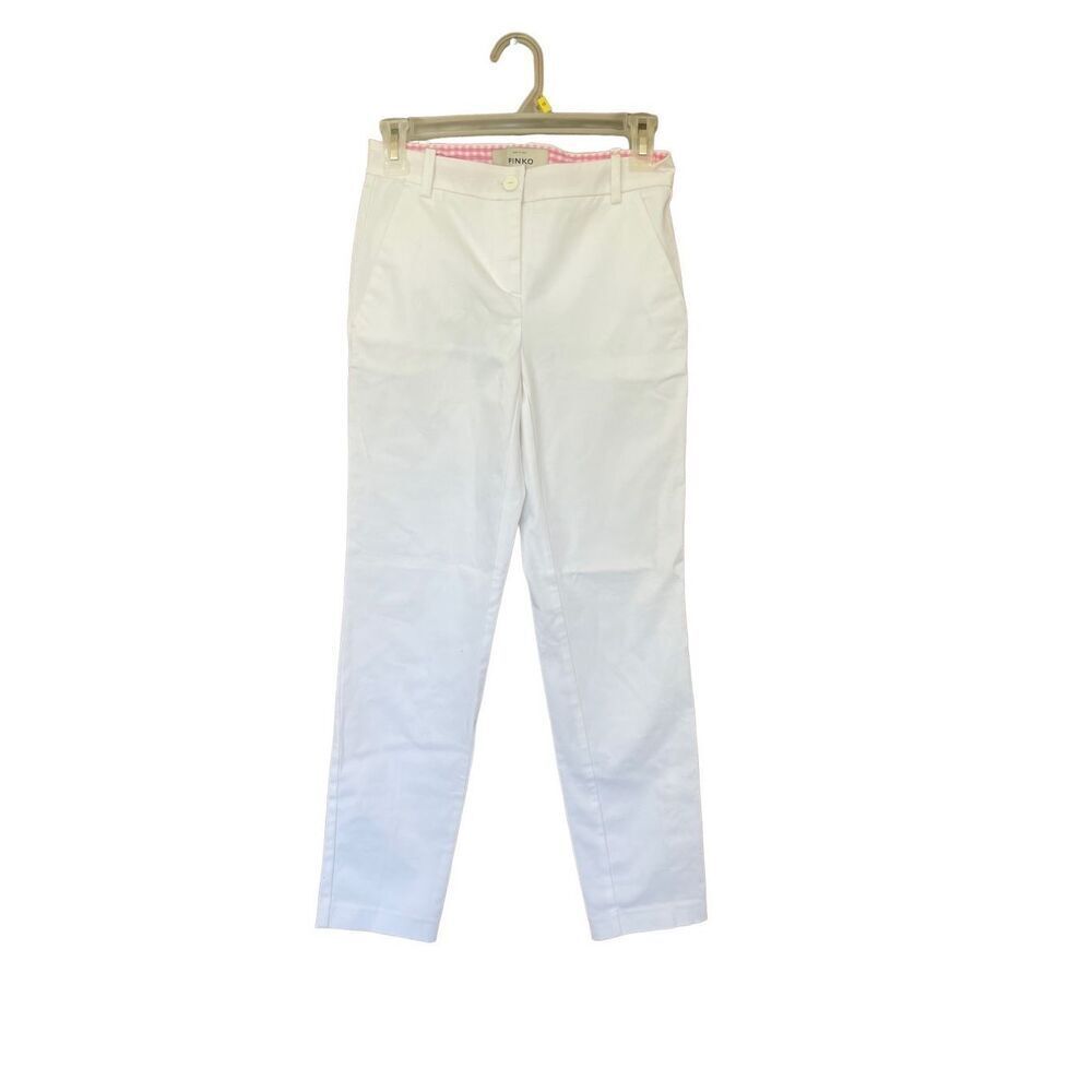 Pinko Womens White Slim Fit Classic Tapered Trousers Dress Pants Size 38